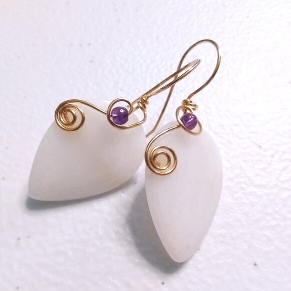 White & Amethyst Statement Earrings ~ OOAK Feminine Allure ~ Dreamy Goddess - Picture 7 of 8